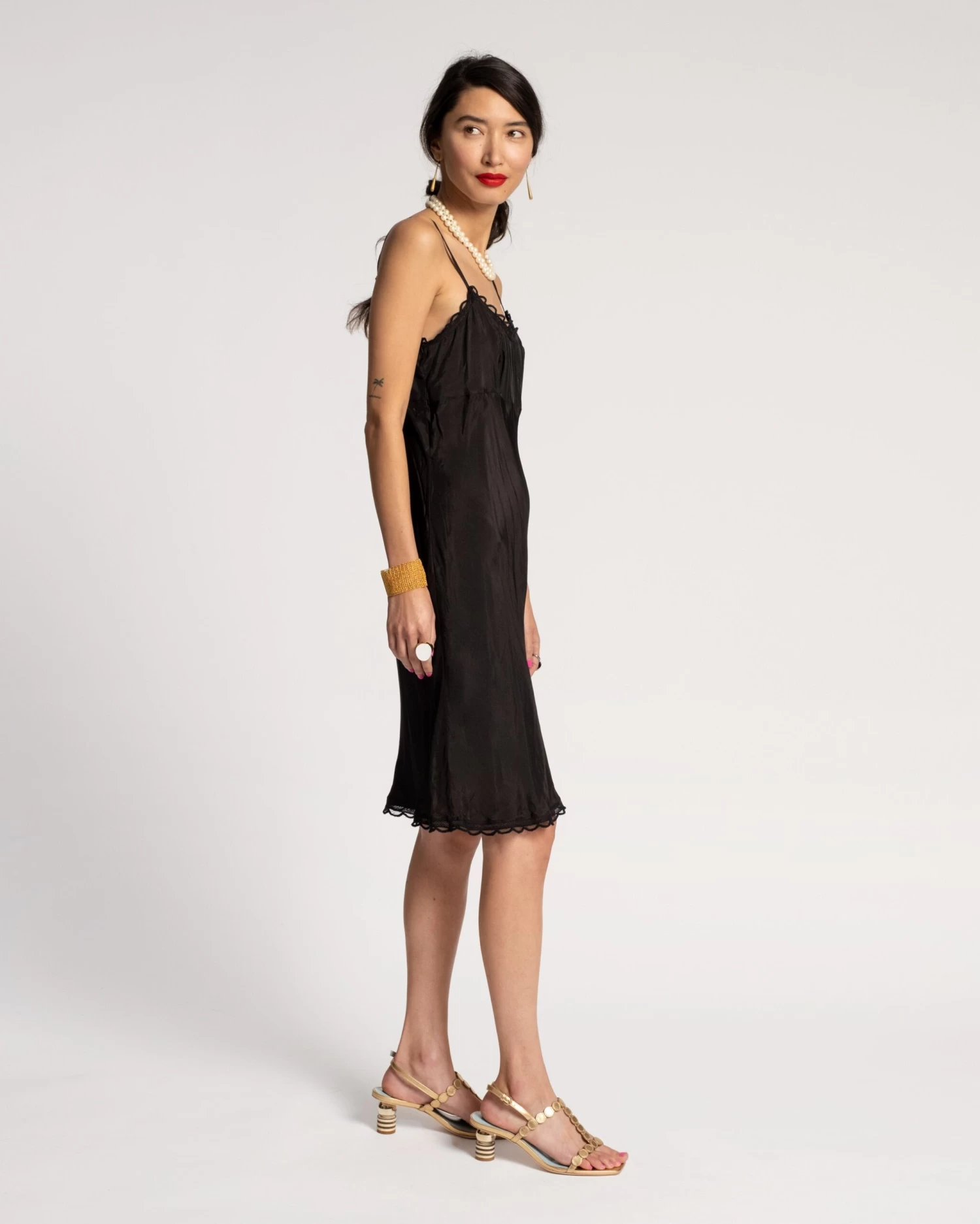 Scallop Slip Dress Silk Black 6 Scallop Slip Dress Silk Black - Image 4