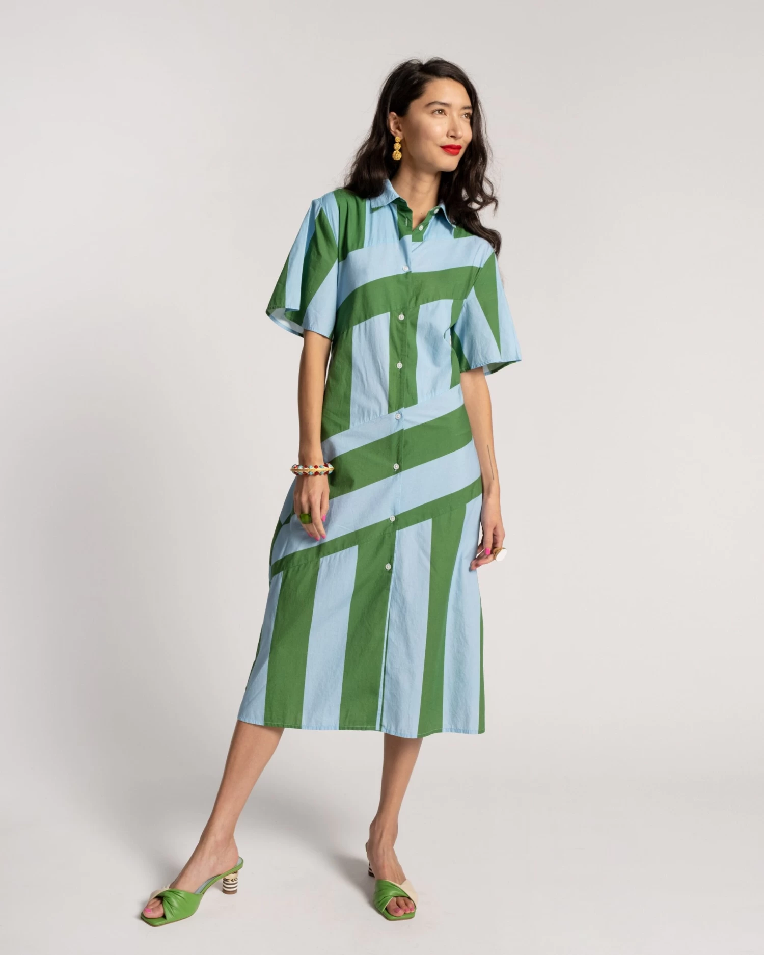 Amanda Shirtdress Stripe Green Light Blue 4 Amanda Shirtdress Stripe Green Light Blue - Image 2