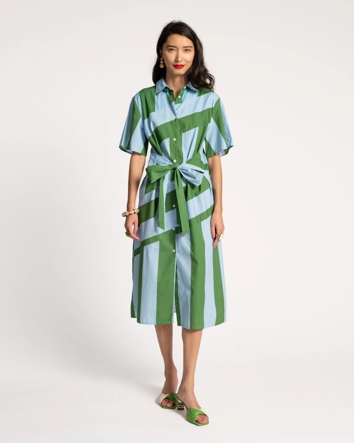 Amanda Shirtdress Stripe Green Light Blue 3 Amanda Shirtdress Stripe Green Light Blue