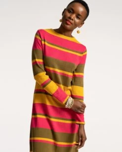 Phoebe Striped Dress Olive Multi -Clothing Store STRIPE DRESS 04