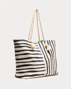 Shoulder Tote Canvas Painterly Stripe -Clothing Store STRIPE TOTE LARGE 02