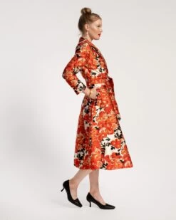 Lucille Wrap Dress Rose Floral Metallic Jacquard -Clothing Store SWING ROSE 03