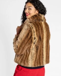 Short Faux Fur Jacket Chevron Stripe -Clothing Store Shortfur brown 04 98721508 67d3 41f6 8e6f 512d569cf8a9