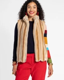 Clothing Store 23 Faux Fur Scalloped Hem Vest Honey