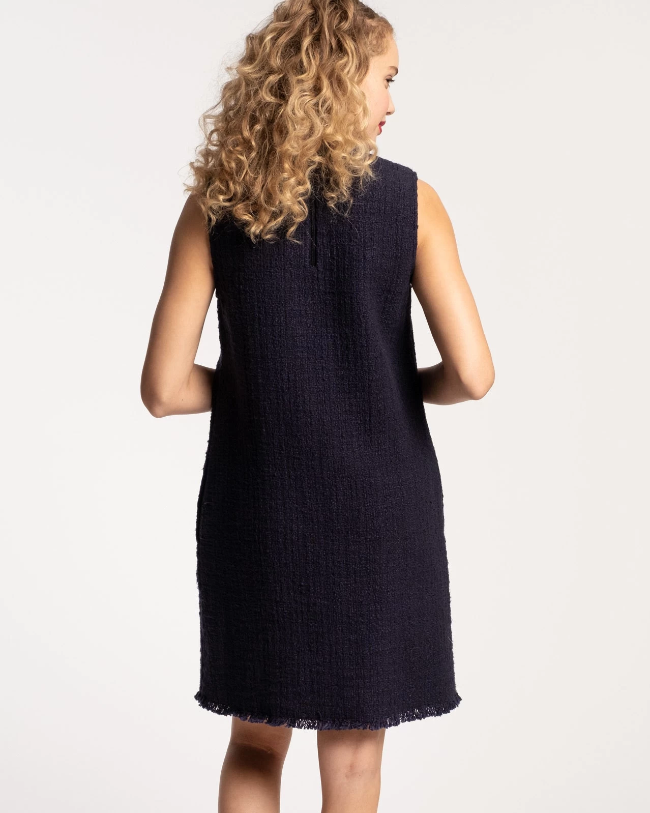 Twiggy Fringe Dress Cotton Boucle Navy 6 Twiggy Fringe Dress Cotton Boucle Navy - Image 4