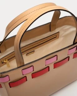 Henry Basketweave Tote Tan Pink Red -Clothing Store Tan Henry 4