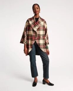 Cocoon Wool Coat Christmas Plaid -Clothing Store Wool Coat 04