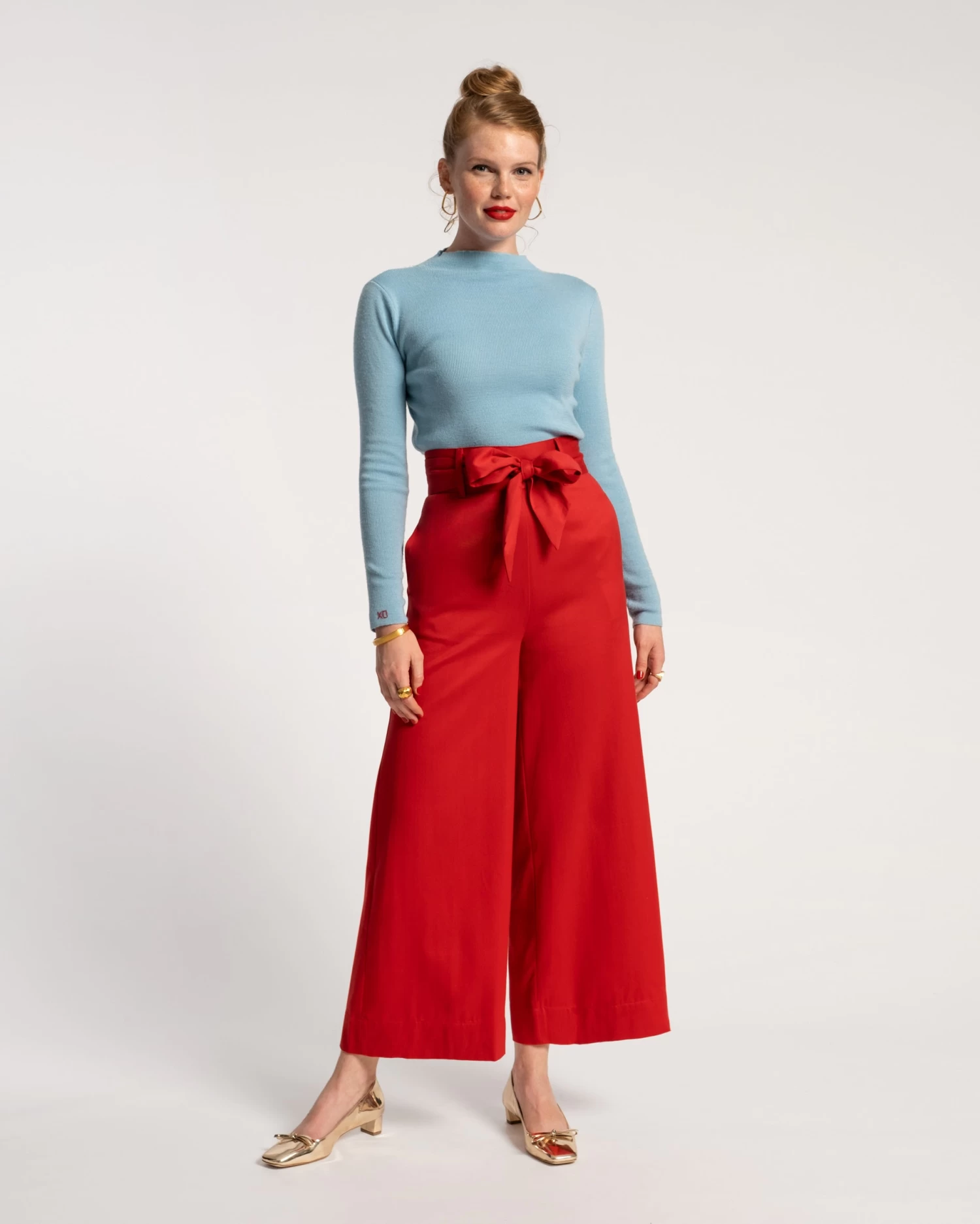 Zoey Belted Cotton Pant Red 4 Zoey Belted Cotton Pant Red - Image 2