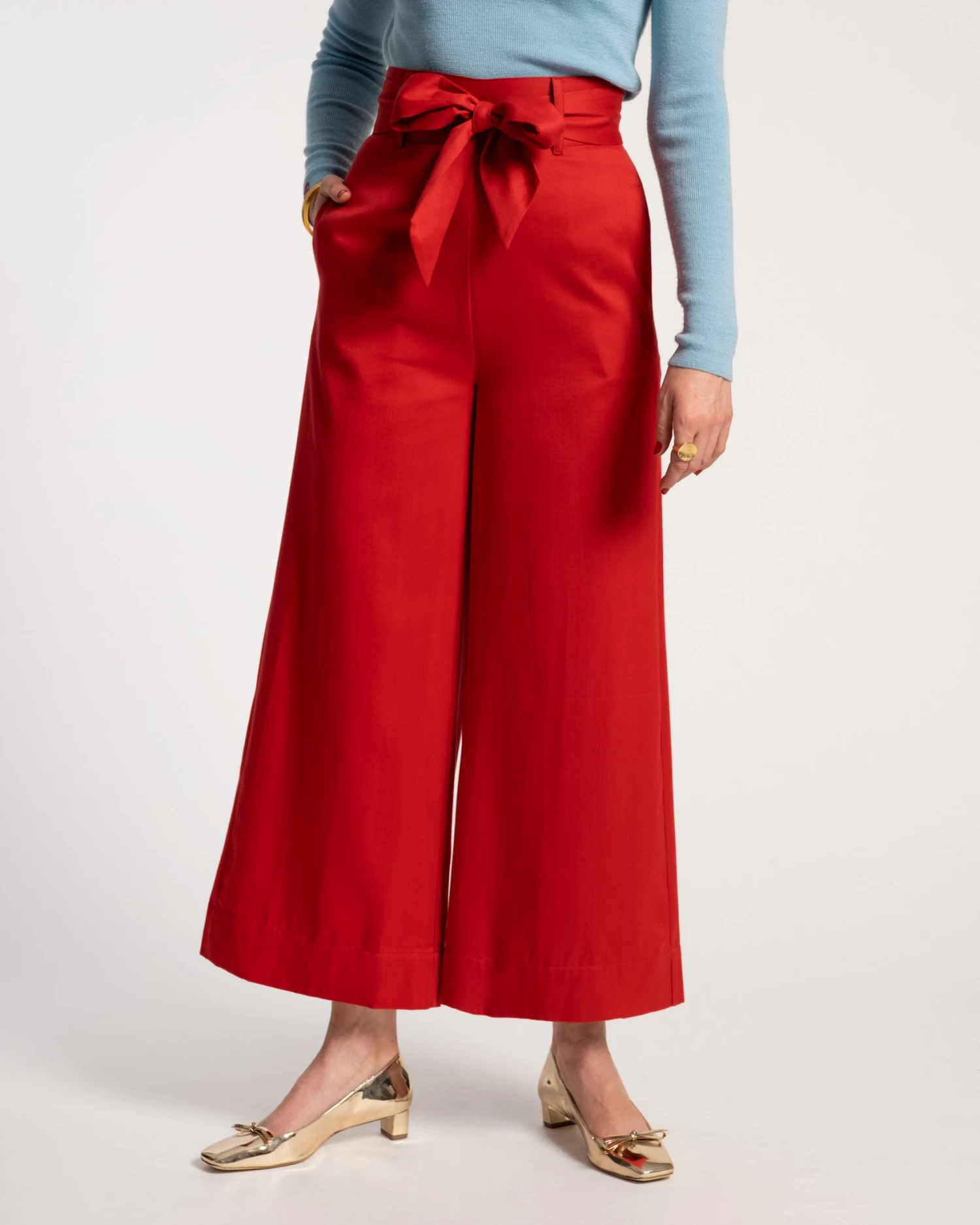 Zoey Belted Cotton Pant Red 3 Zoey Belted Cotton Pant Red