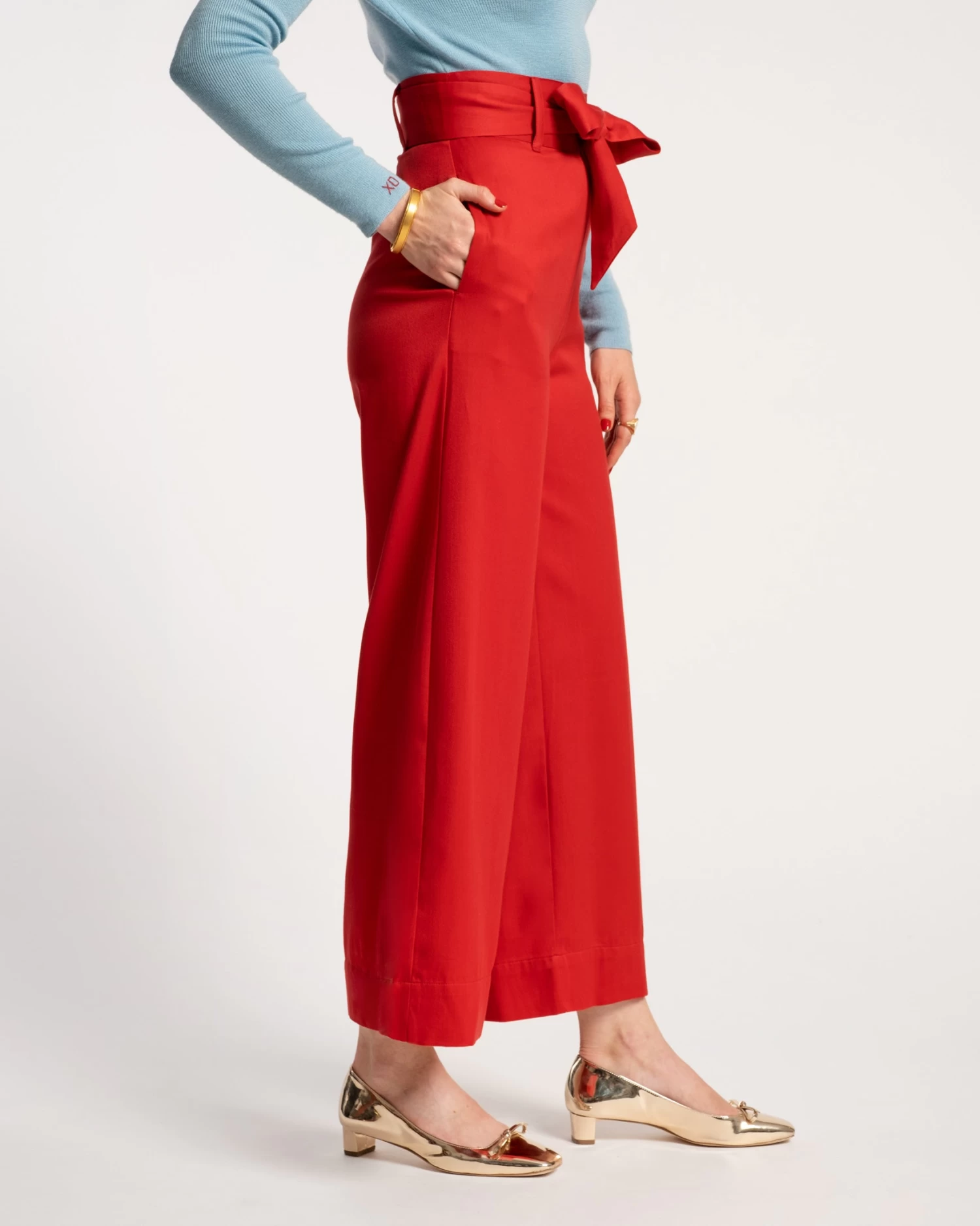 Zoey Belted Cotton Pant Red 6 Zoey Belted Cotton Pant Red - Image 4