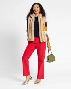 Faux Fur Scalloped Hem Vest Honey -Clothing Store Zip fur 04