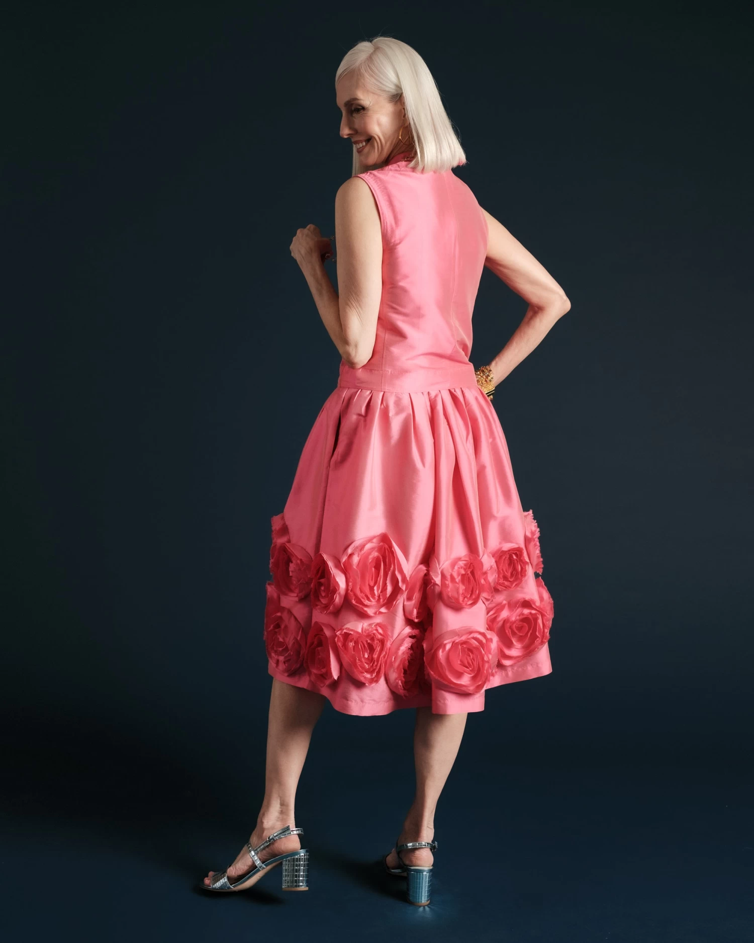 Barbara Skirt Flowers Shantung Pink 6 Barbara Skirt Flowers Shantung Pink - Image 4