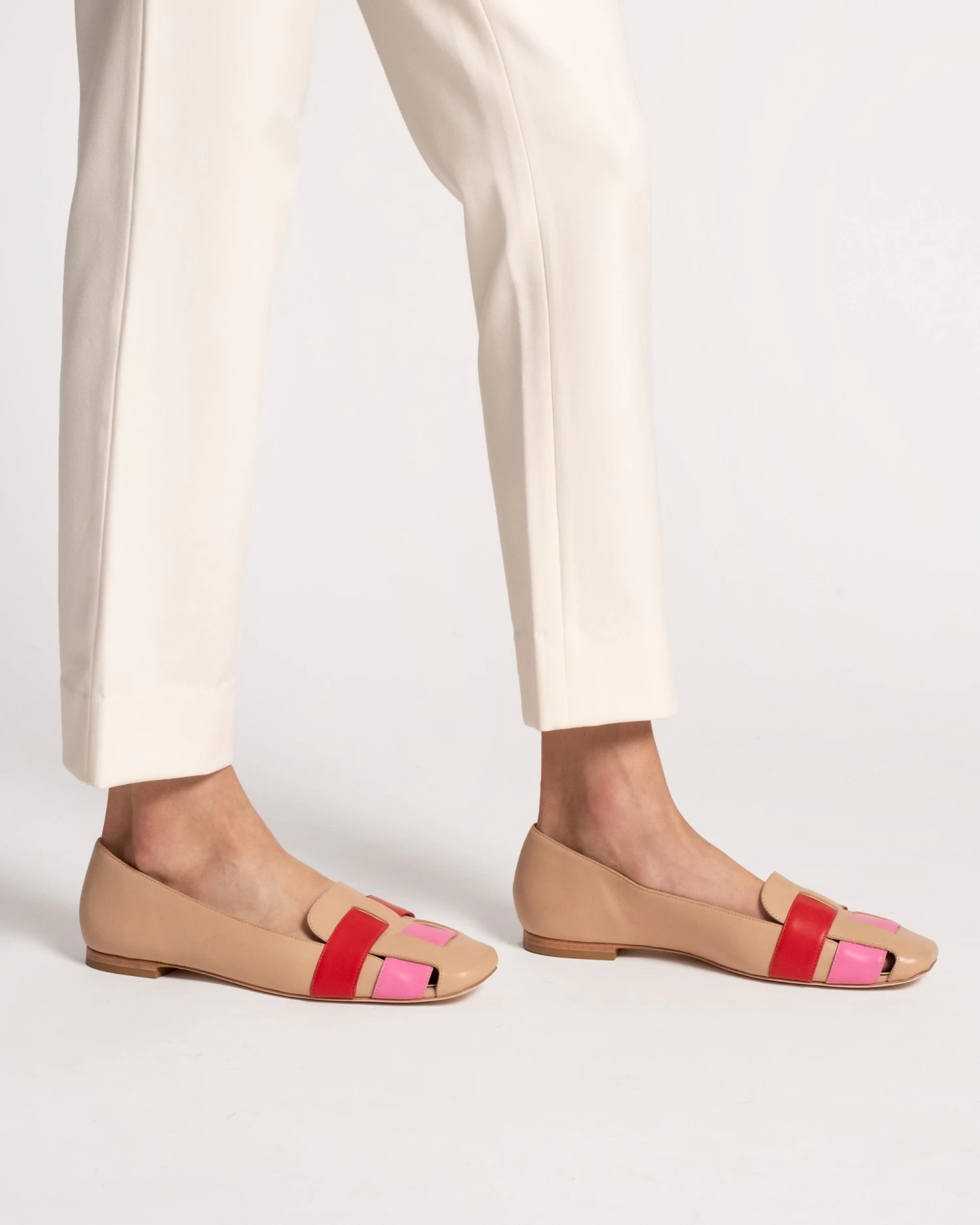 Josie Flat Basketweave Tan Pink Red 4 Josie Flat Basketweave Tan Pink Red - Image 2