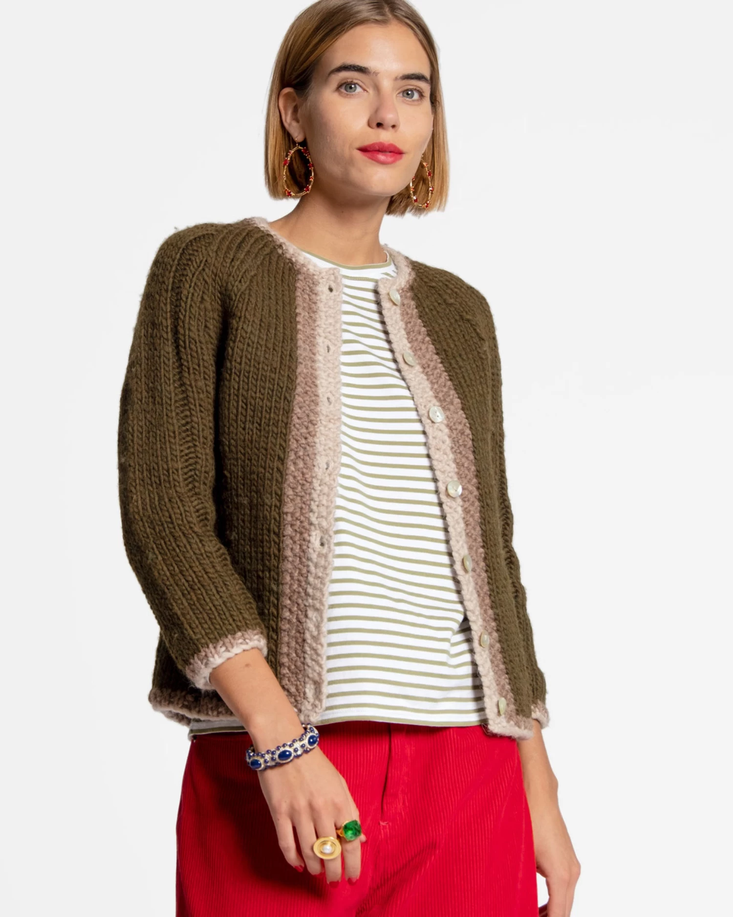 Wool Border Sweater Olive 3 Wool Border Sweater Olive