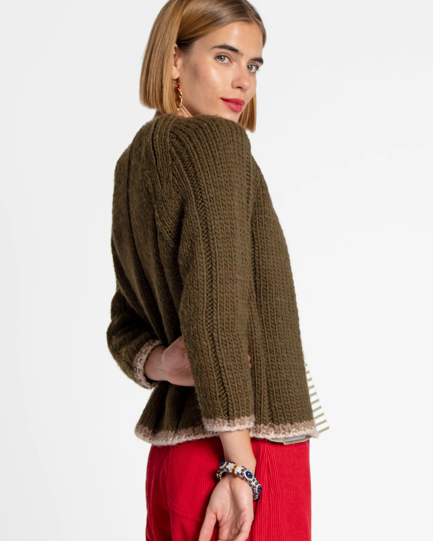 Wool Border Sweater Olive 6 Wool Border Sweater Olive - Image 4