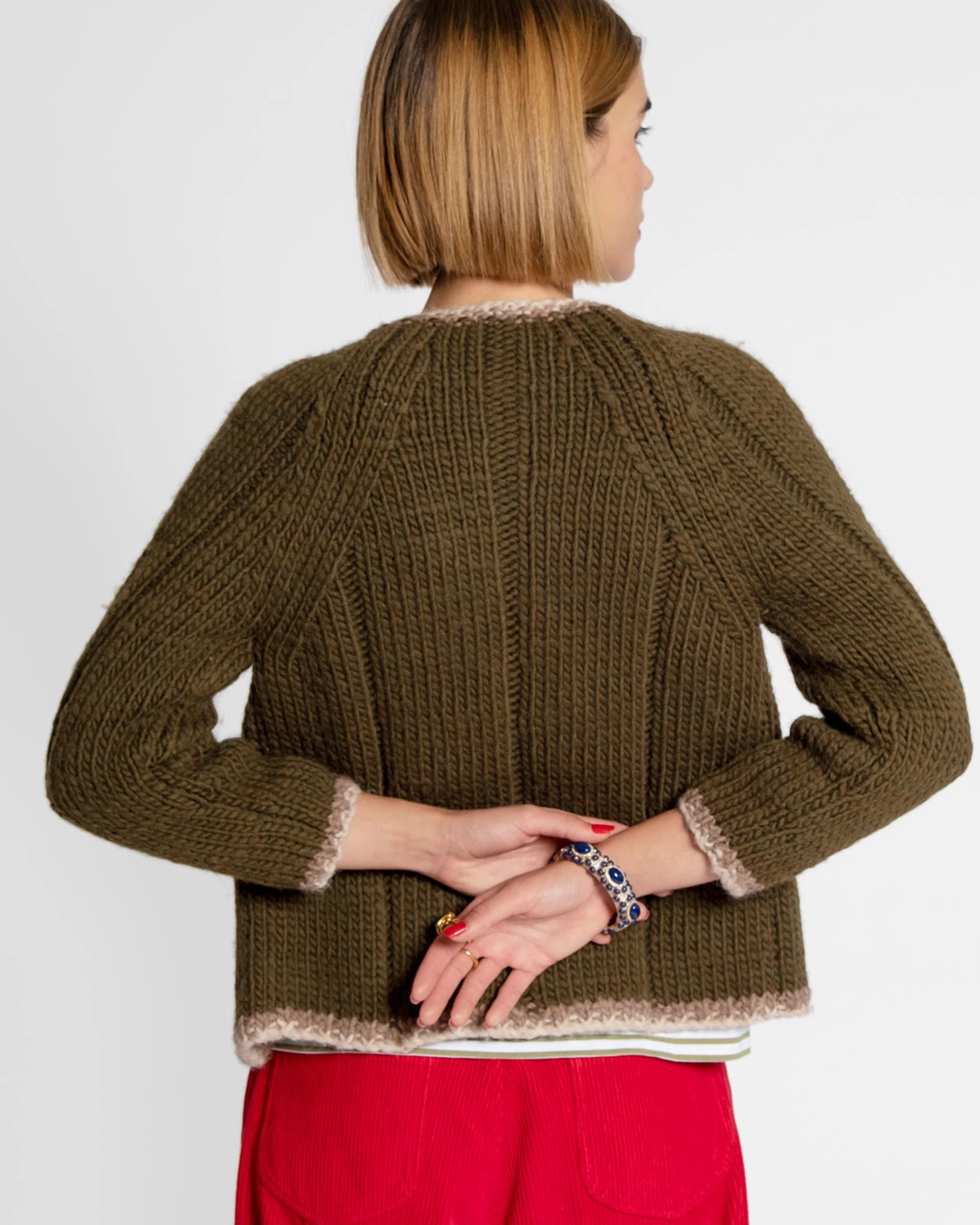 Wool Border Sweater Olive 4 Wool Border Sweater Olive - Image 2
