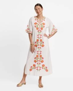 Charming Caftan Poppy Embroidery Oyster