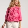 Emily Ruched Flower Top Pink 2 Emily Ruched Flower Top Pink -Clothing Store emily flowers pink