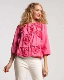 Emily Ruched Flower Top Pink