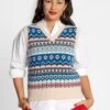 Eryn Wool Fair Isle Vest White 1 Eryn Wool Fair Isle Vest White -Clothing Store eryn vest white 02