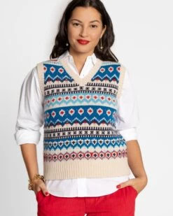 Eryn Wool Fair Isle Vest White