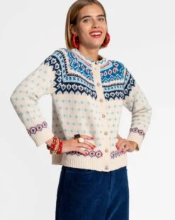 Fair Isle Cardigan Sweater White