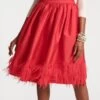 Barbara Midi Skirt Feather Fringe Red -Clothing Store feather skirt red 02