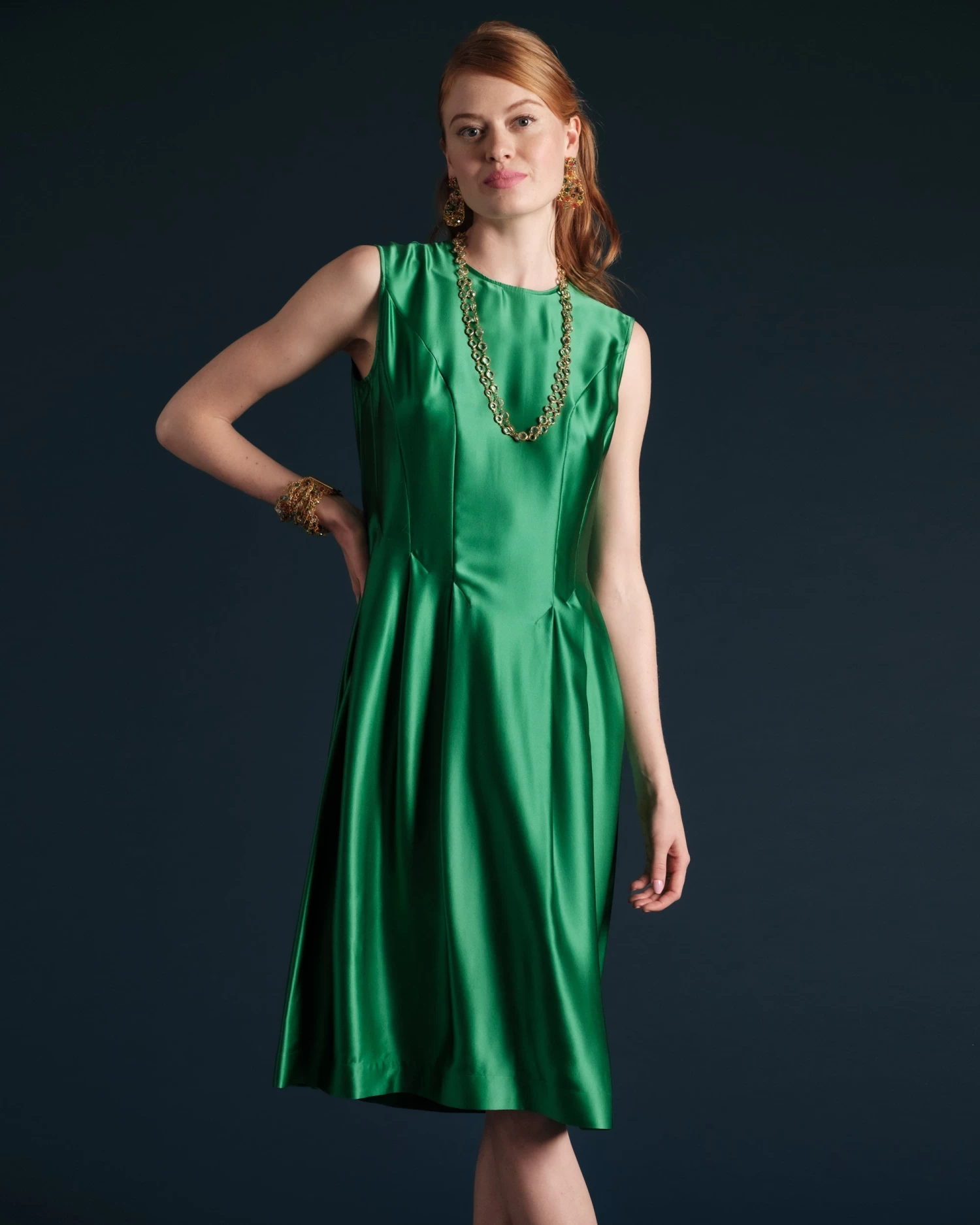 Florencia Dress Silk Emerald 4 Florencia Dress Silk Emerald - Image 2