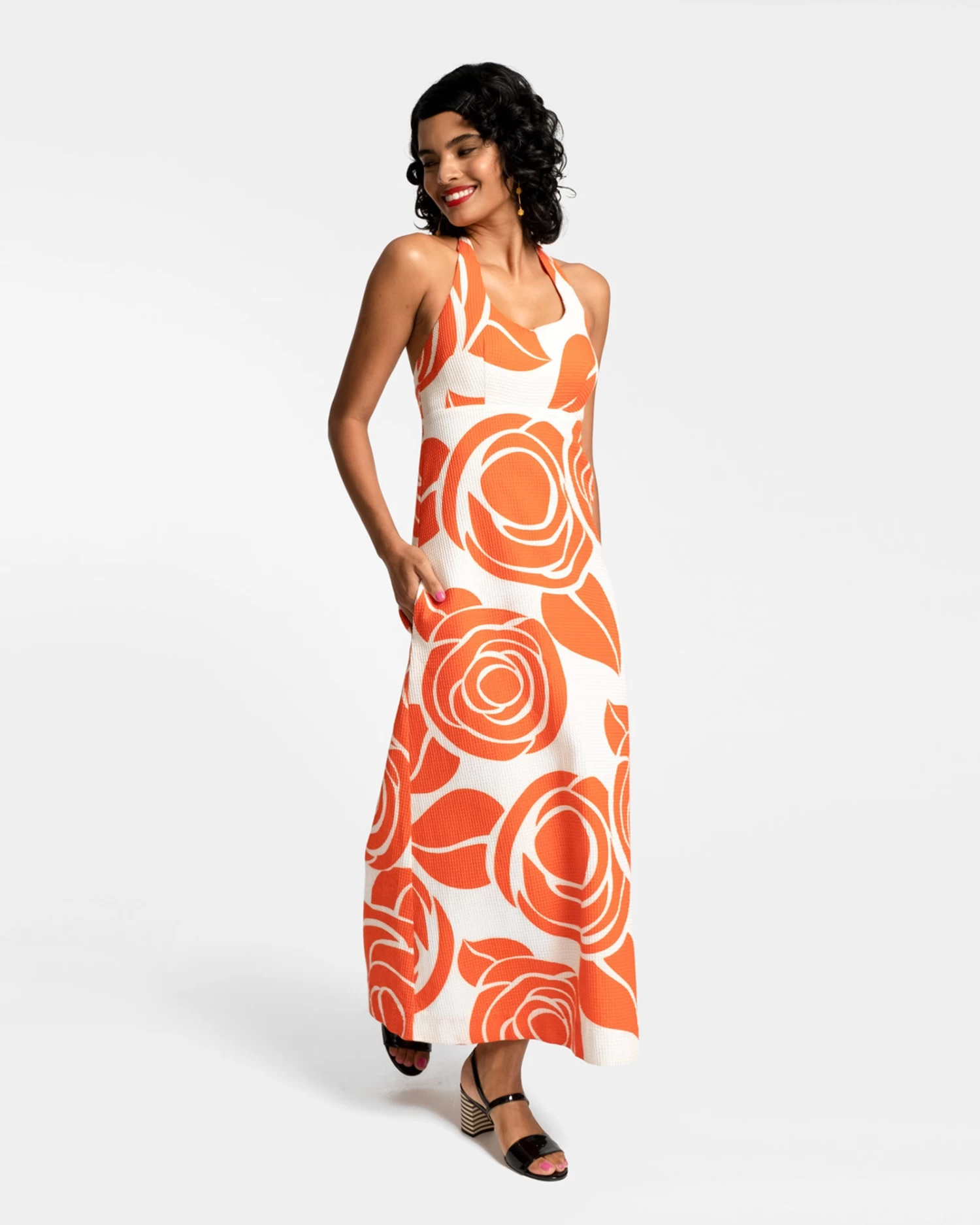 Malia Halter Dress Waffleweave Abstract Floral 4 Malia Halter Dress Waffleweave Abstract Floral - Image 2