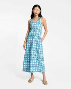 Malia Halter Dress Waffleweave Azure Block