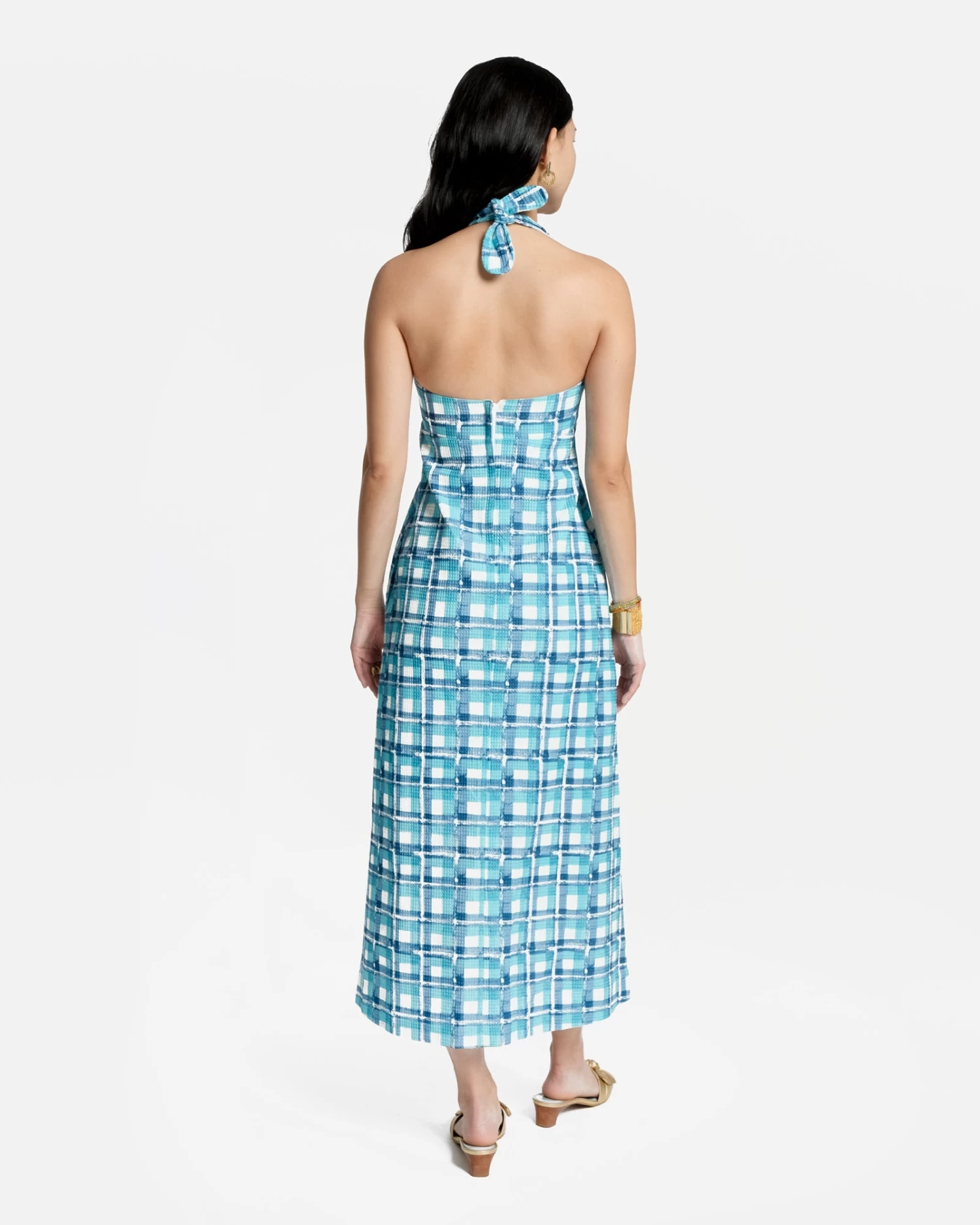 Malia Halter Dress Waffleweave Azure Block 6 Malia Halter Dress Waffleweave Azure Block - Image 4