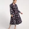 Lucille Wrap Dress Scoop Flocked Velvet Navy Multi -Clothing Store lucille polkadot