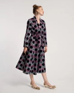 Lucille Wrap Dress Scoop Flocked Velvet Navy Multi -Clothing Store lucille polkadot 03