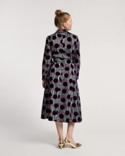 Lucille Wrap Dress Scoop Flocked Velvet Navy Multi -Clothing Store lucille polkadot 04