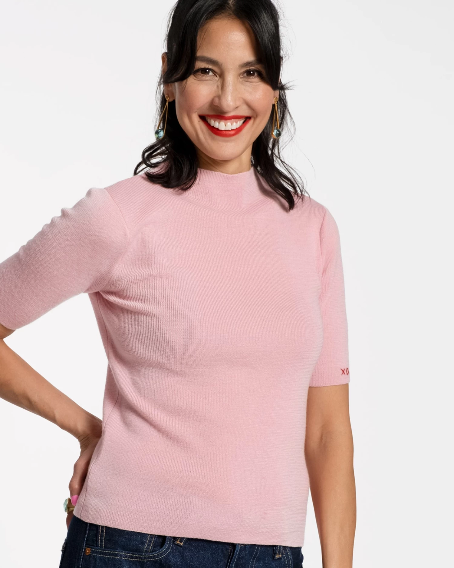 Marie Merino Mock Neck Pink 4 Marie Merino Mock Neck Pink - Image 2