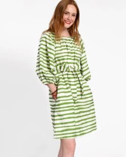 Bliss Mini Painterly Stripe Basil White -Clothing Store painterly stripe mini 04