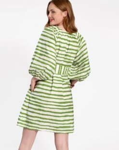 Bliss Mini Painterly Stripe Basil White -Clothing Store painterly stripe mini 05