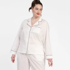 Teddy Pajama Top White Navy -Clothing Store pj top white