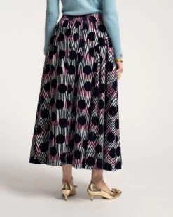 Ball Skirt Scoop Flocked Velvet Navy Multi -Clothing Store polkadotskirt 04