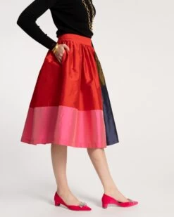 Barbara Gathered Midi Skirt Colorblock -Clothing Store skirt colorblock 03