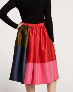 Barbara Gathered Midi Skirt Colorblock -Clothing Store skirt colorblock 04