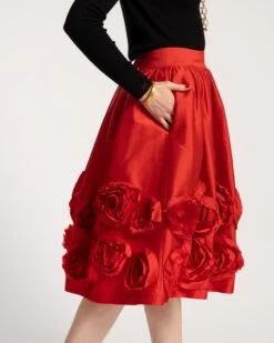 Barbara Skirt Flowers Shantung Red -Clothing Store skirt flowers red 03