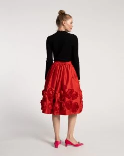 Barbara Skirt Flowers Shantung Red -Clothing Store skirt flowers red 04