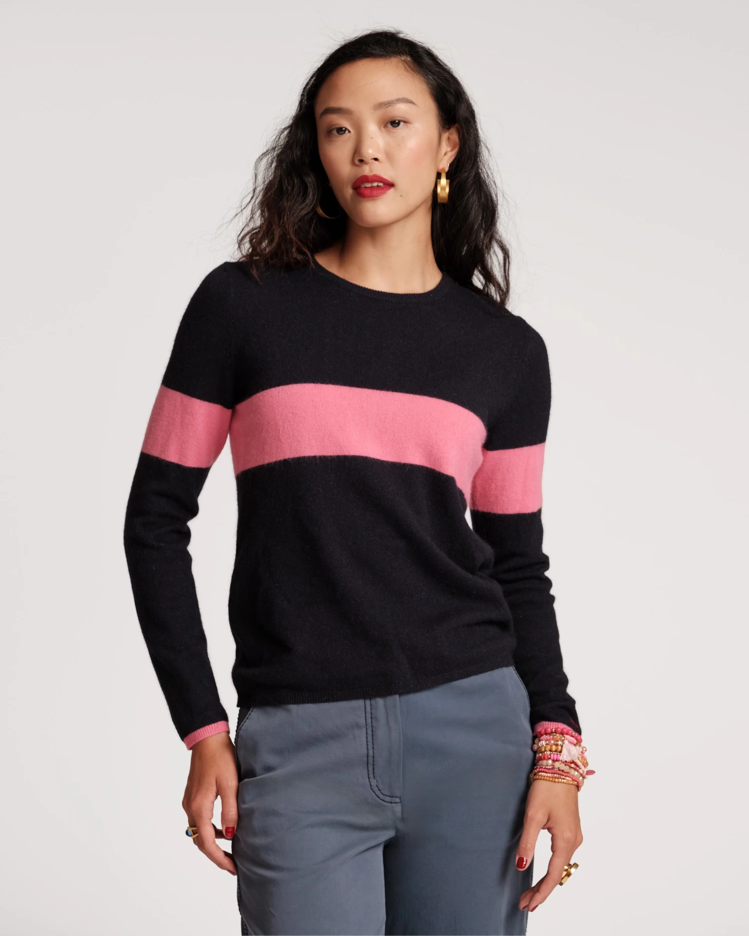 Spencer Crewneck Sweater Navy Pink 3 Spencer Crewneck Sweater Navy Pink