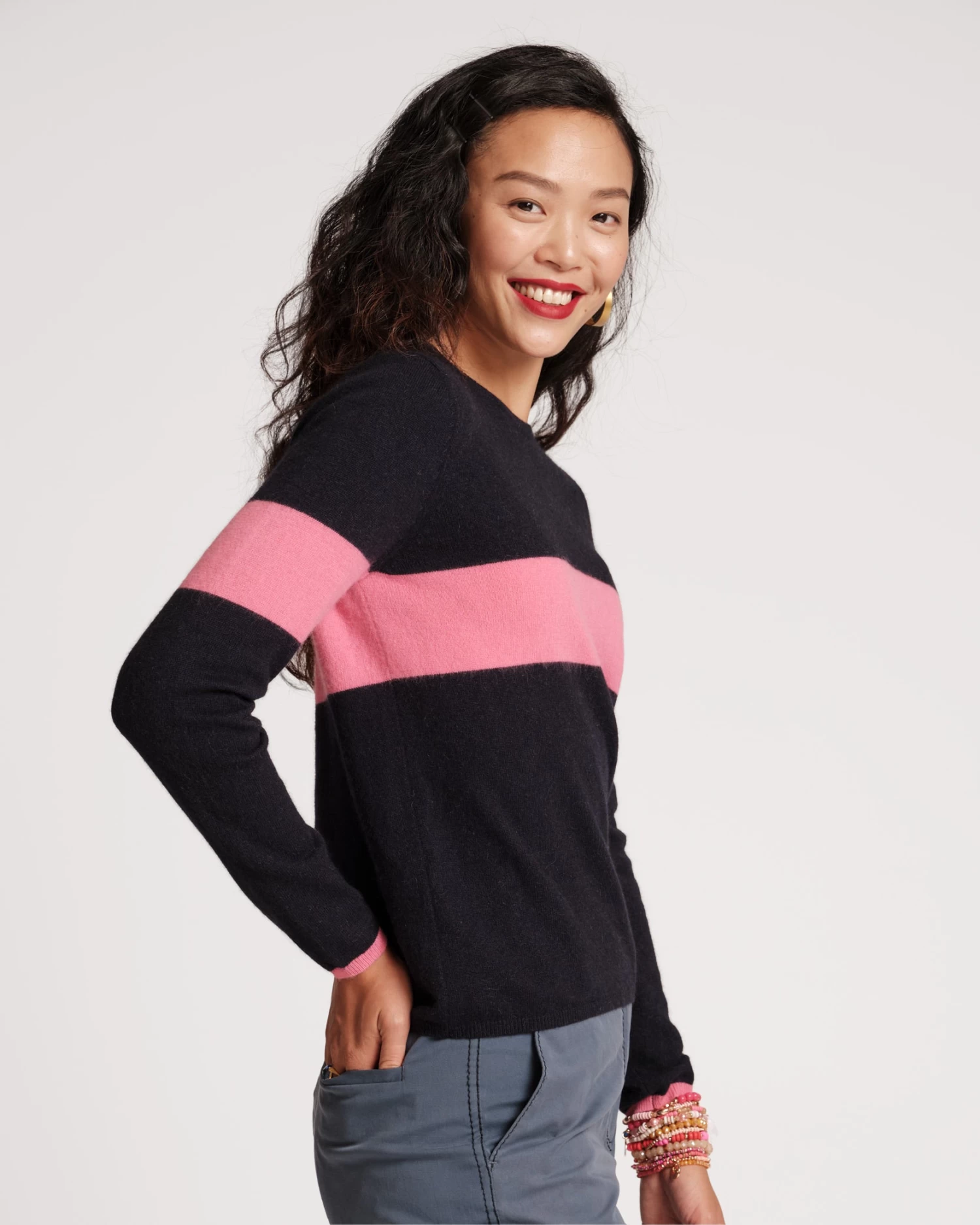 Spencer Crewneck Sweater Navy Pink 5 Spencer Crewneck Sweater Navy Pink - Image 3