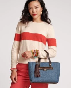 Spencer Crewneck Sweater Oatmeal Orange -Clothing Store spencer stripe orange