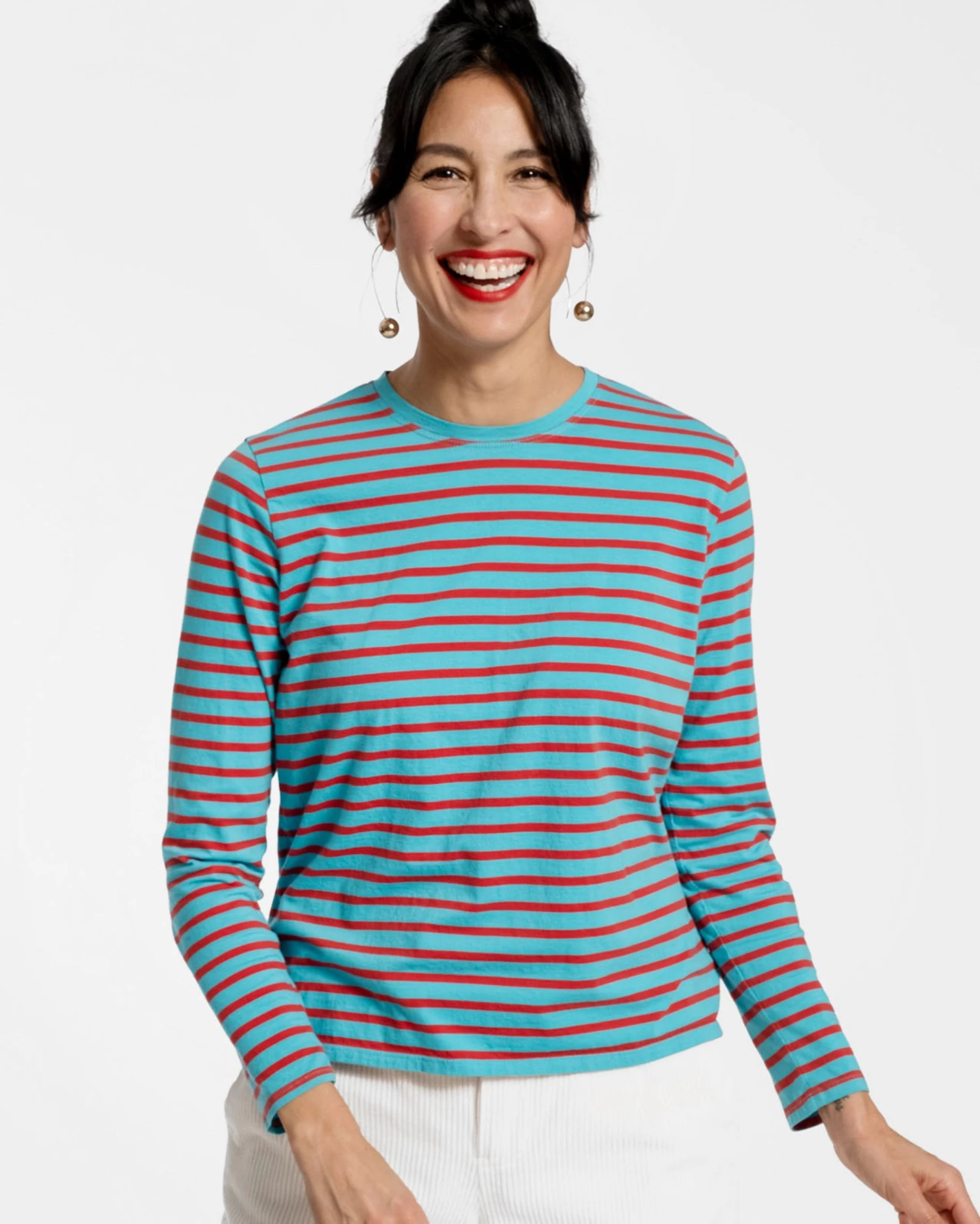 Long Sleeve Striped Shirt Turquoise Red 3 Long Sleeve Striped Shirt Turquoise Red