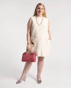 Twiggy Fringe Dress Cotton Boucle White -Clothing Store twiggy plus