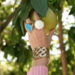 Enamel Palette Ring Turquoise -Clothing Store whiteflowerringonbody