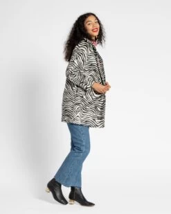 Sedgwick Faux Fur Car Coat Zebra Black -Clothing Store zebra coat 03